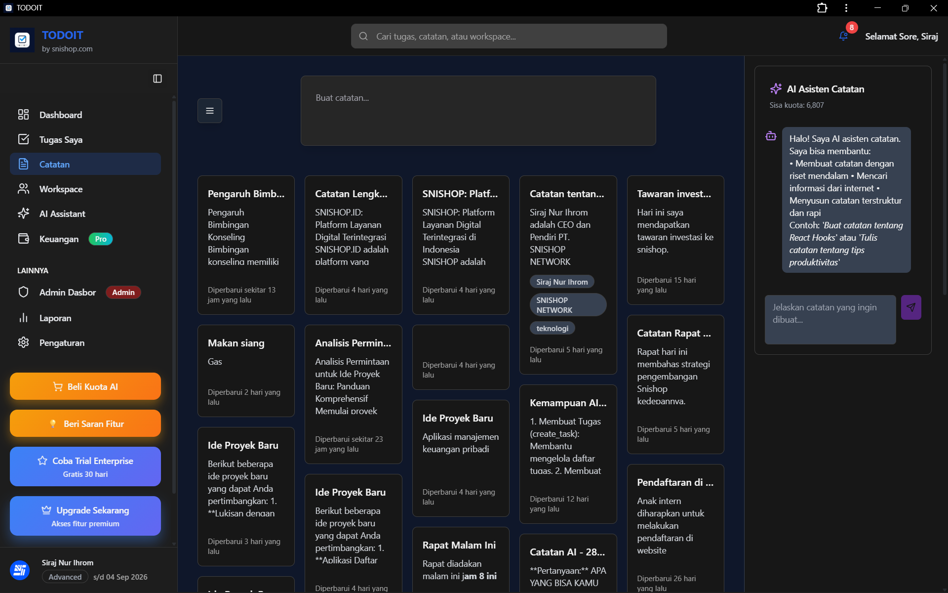 Fitur Catatan Desktop